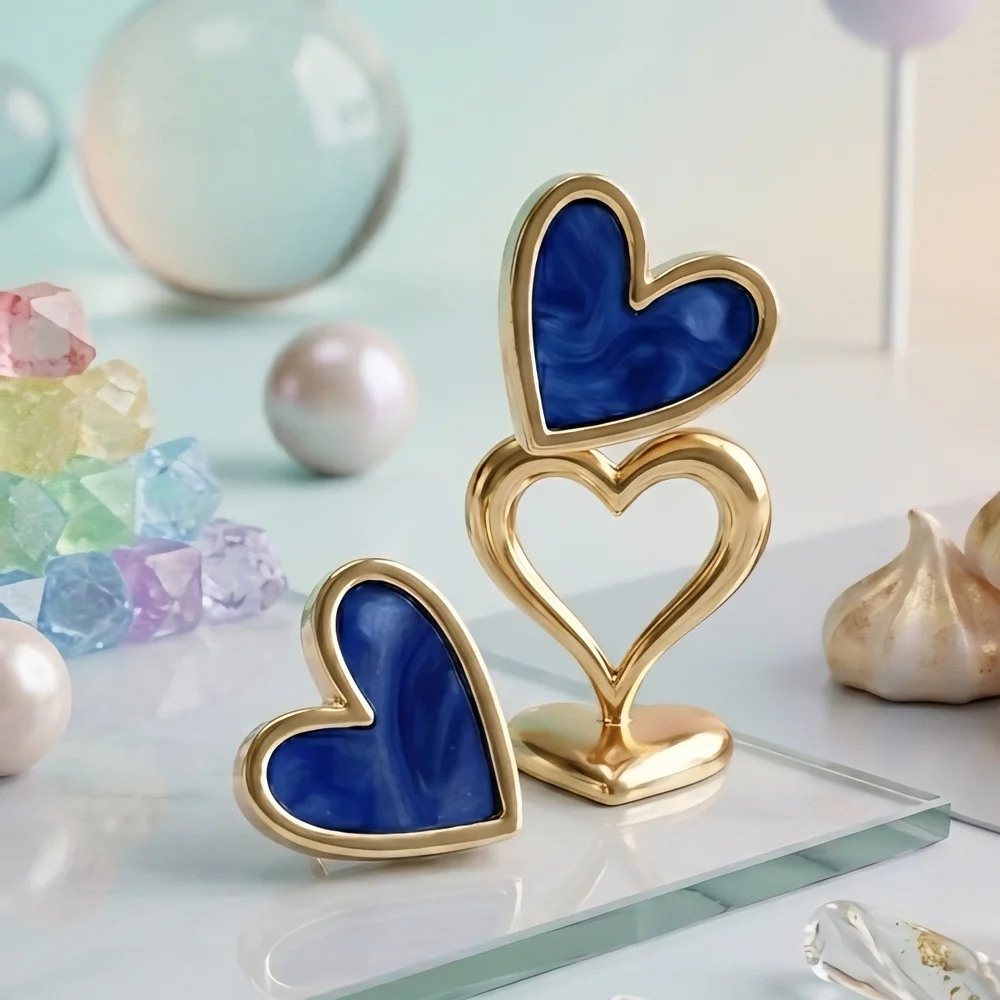 Royal Blue Enamel Heart Stud Earrings Gold Tone Minimalist Y2K Preppy Jewelry